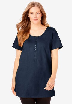 Perfect Short-Sleeve Scoop-Neck Henley Tunic
