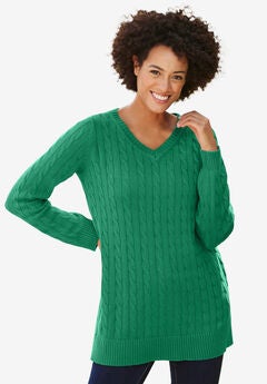 Cable Knit V-Neck Pullover Sweater