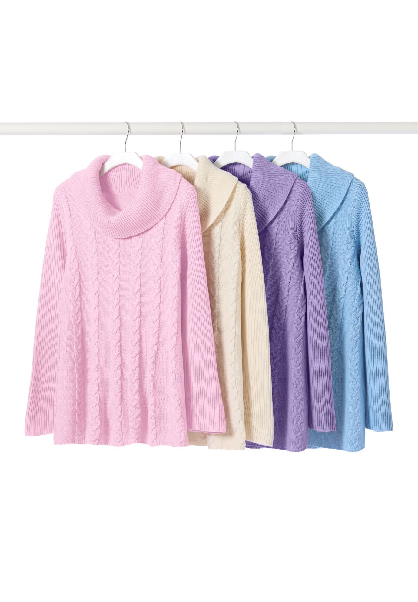 Cowl Neck Cable Knit Swing Sweater, , on-hover image number 1