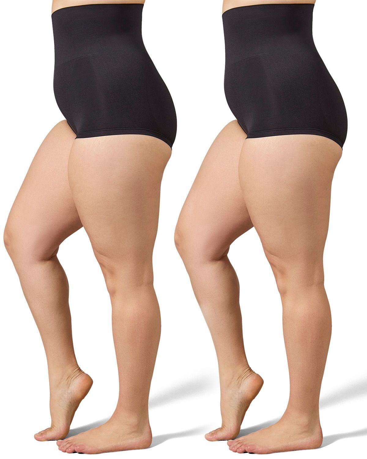 2 Pair Women's High-Waist Boy Short Shaping Briefs, BLACK, hi-res image number 0