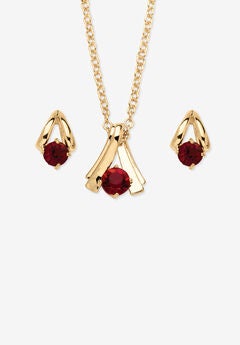 Simulated Birthstone Solitaire Pendant and Earring Set with FREE Gift in Goldtone, Boxed