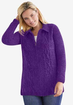 Chenille Zip Cable Cardigan