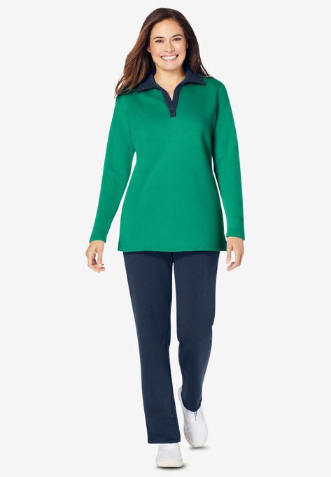 2-Piece Fleece Polo Set, TROPICAL EMERALD NAVY, hi-res image number null