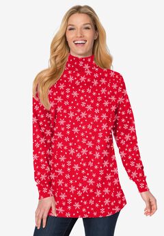 Perfect Printed Long-Sleeve Turtleneck Tee