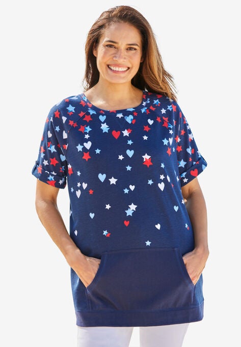 Americana Kangaroo Pocket Tee, NAVY FALLING STAR, hi-res image number null