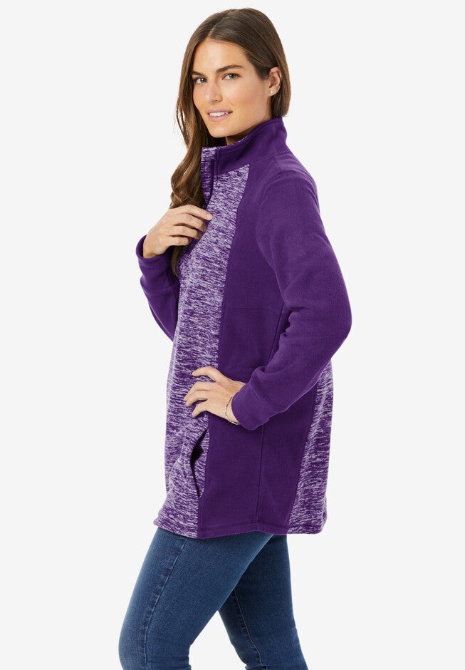 Microfleece Quarter Zip Pullover With Colorblocking, , alternate image number 2