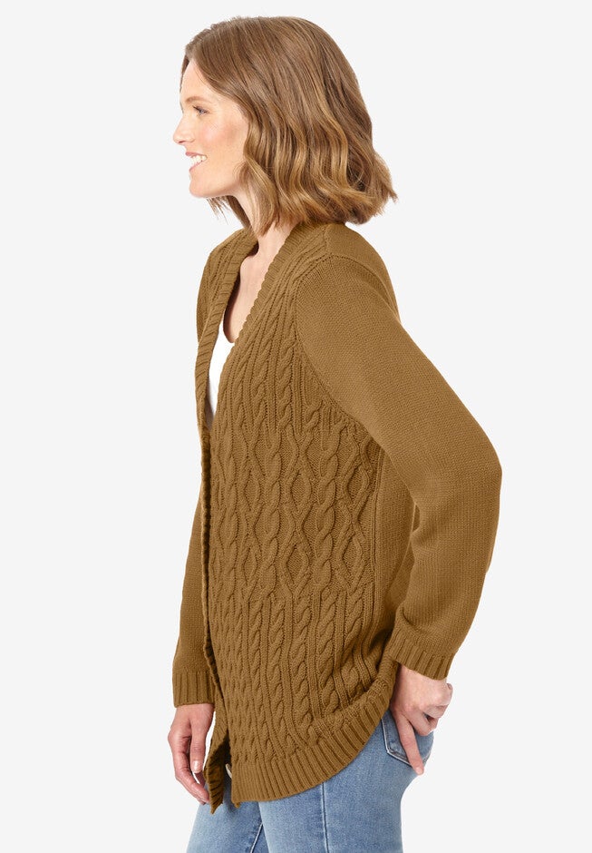 Classic Cable Knit Cardigan for Women, Blue Coast | Woman Within