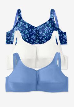 3-Pack Front-Close Cotton Wireless Bra
