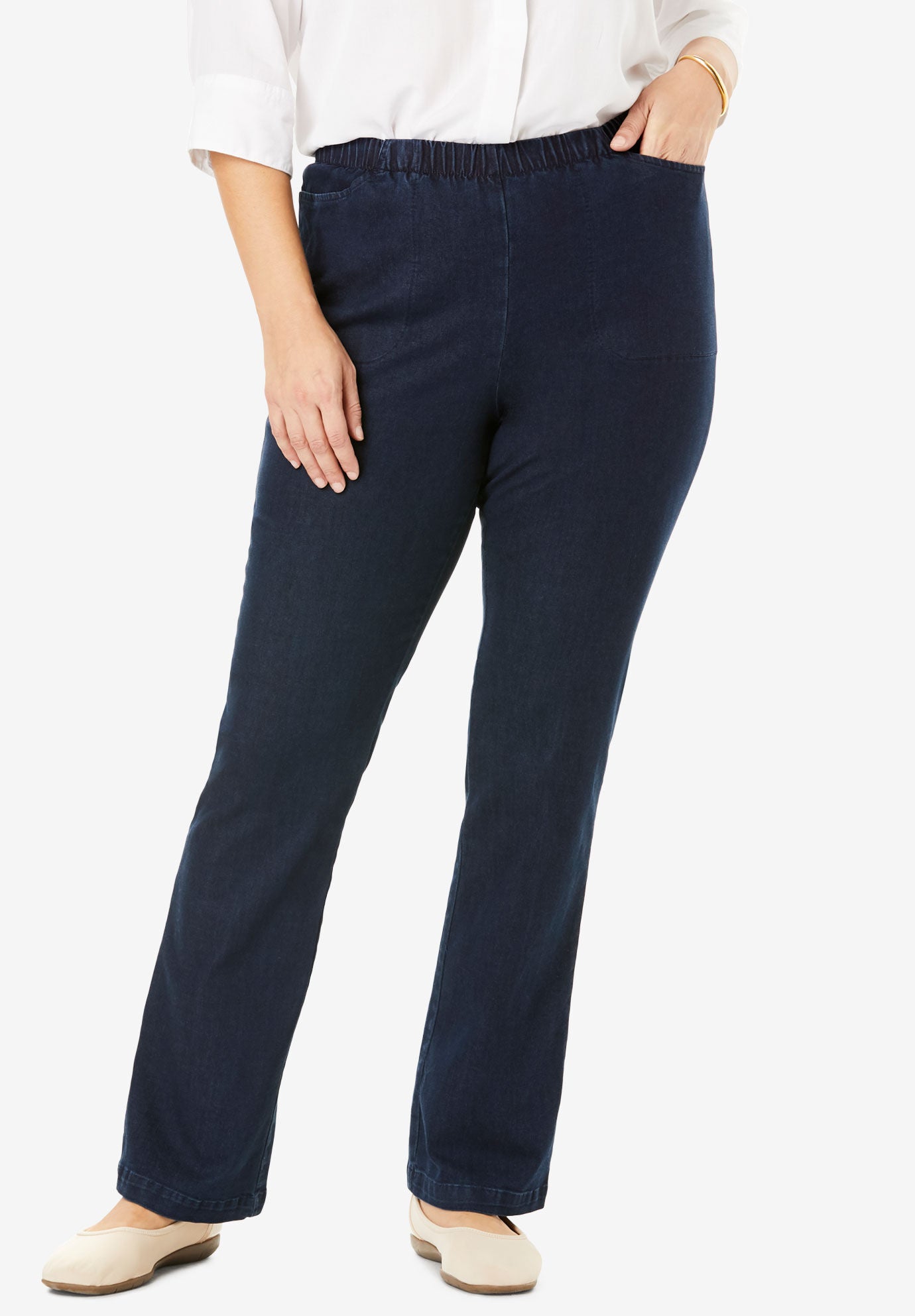 Fineline Stretch Denim Pull-On Bootcut Jeans, INDIGO, hi-res image number 0