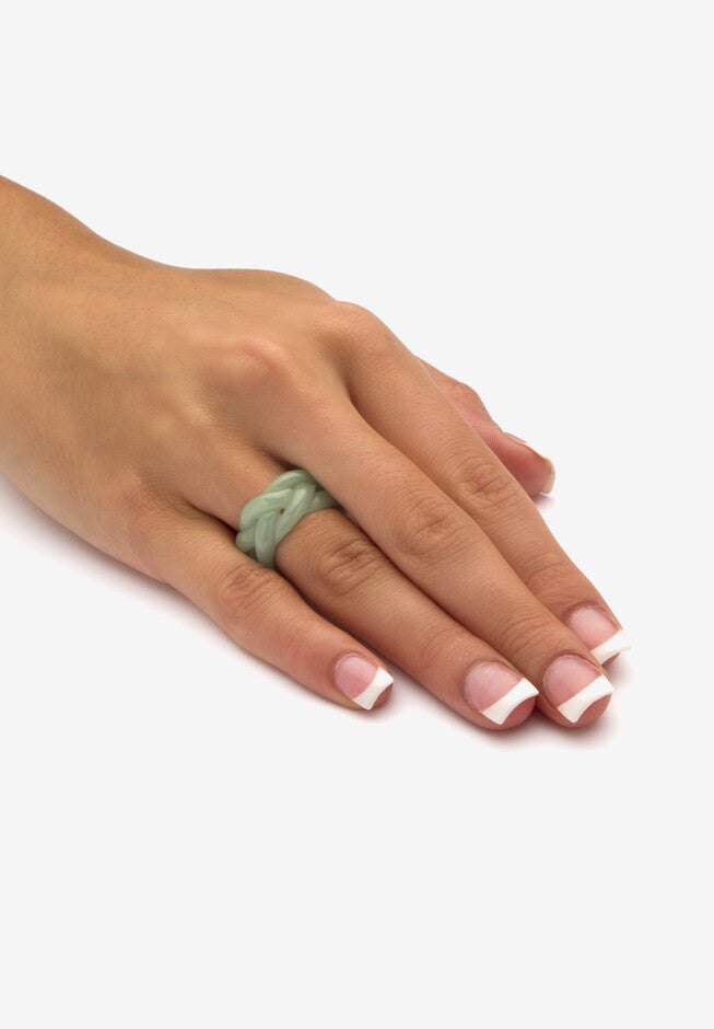 Genuine Green Jade Braided Eternity Ring, , alternate image number 2