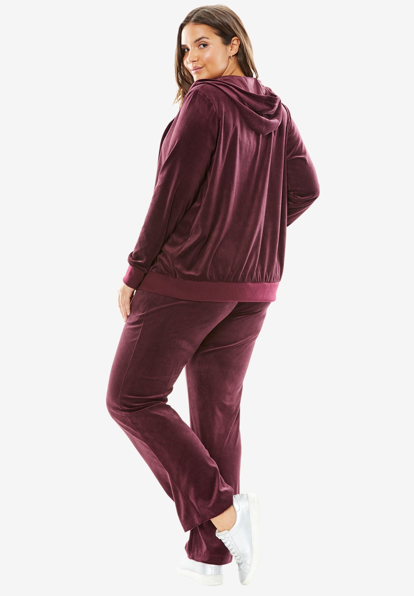 Women s Velour Hoodie Set Relaxed Fit Deep Claret Woman Within