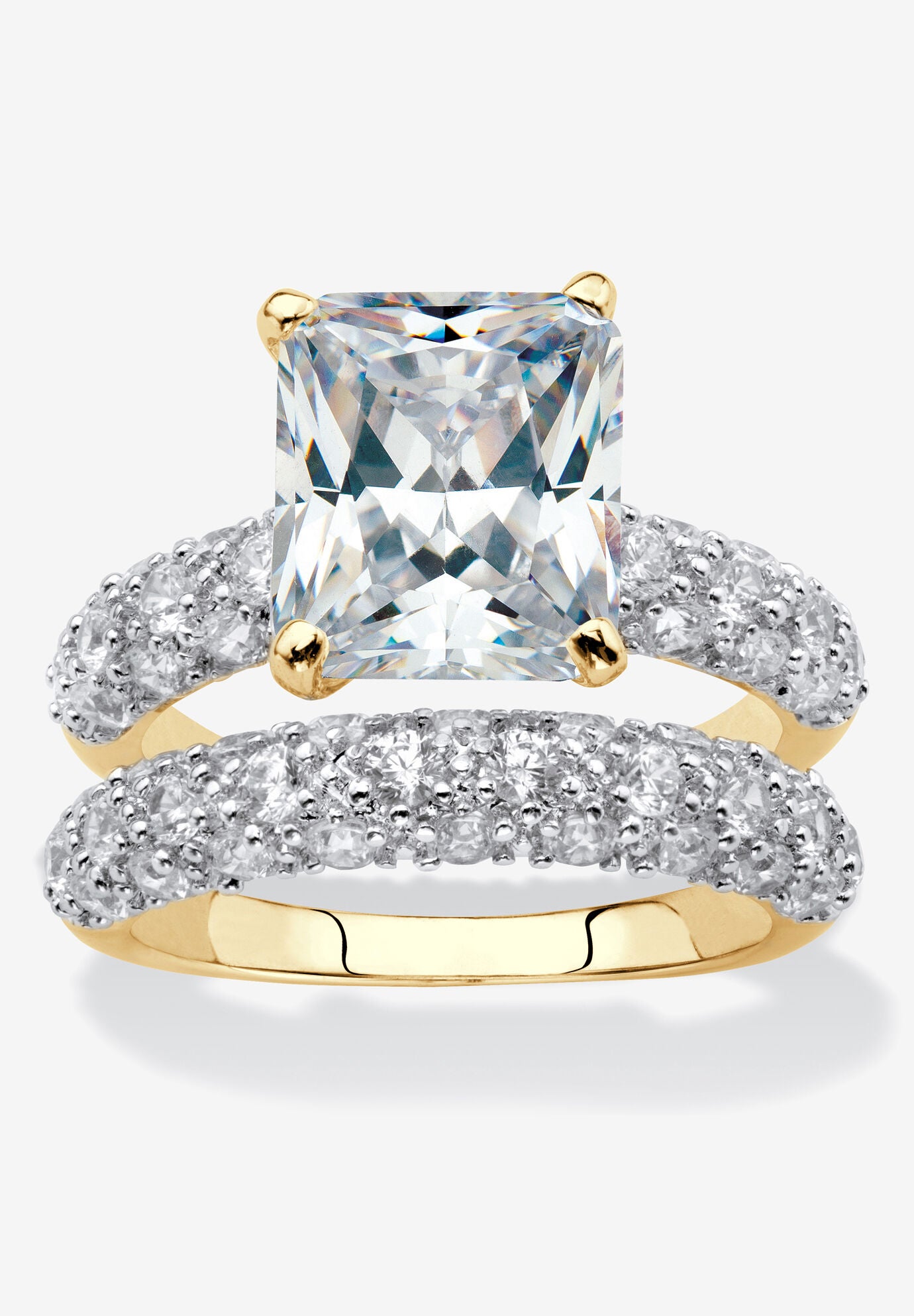 Yellow Gold-Plated Emerald Cut Bridal Ring Set Cubic Zirconia