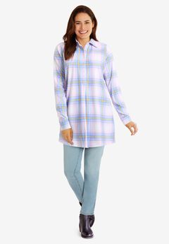 Plaid Knit Tunic With Collar