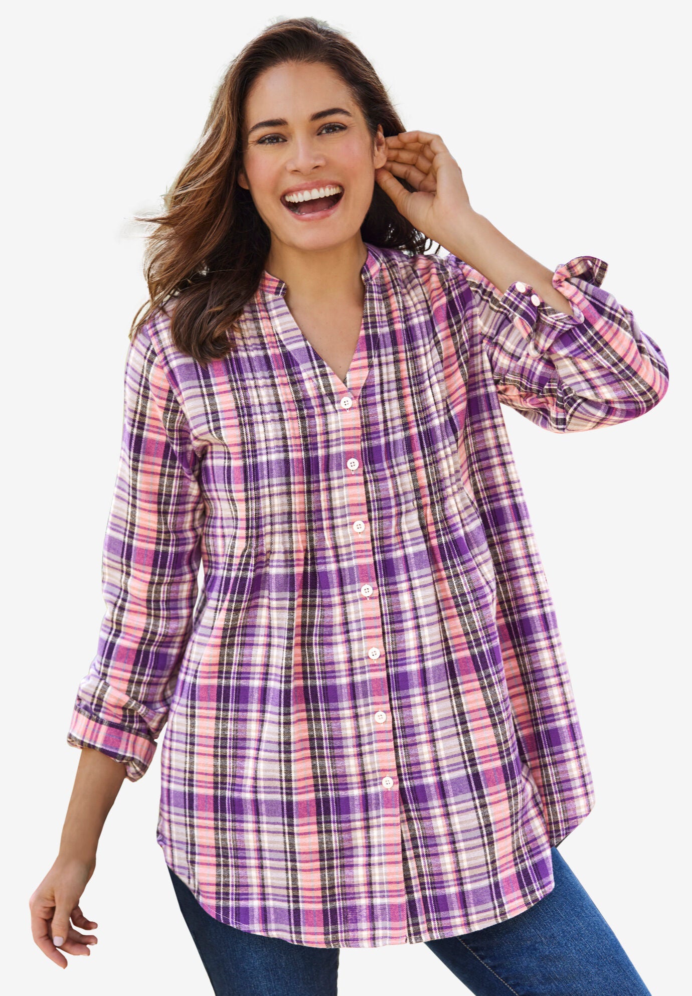 Women's pintuck flannel shirt Clearance