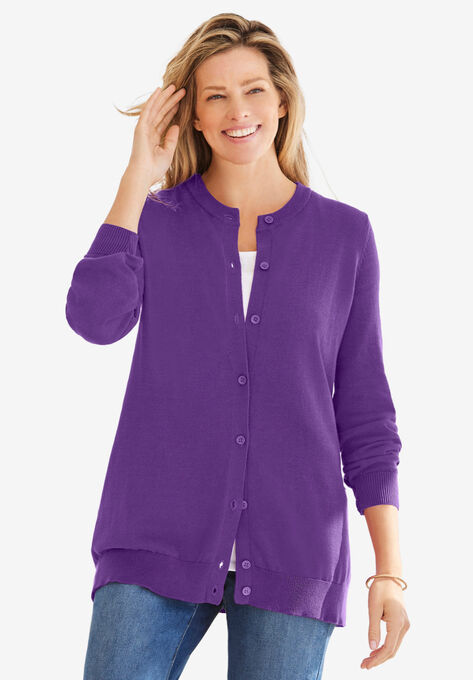 Perfect Long-Sleeve Cardigan, RADIANT PURPLE, hi-res image number null