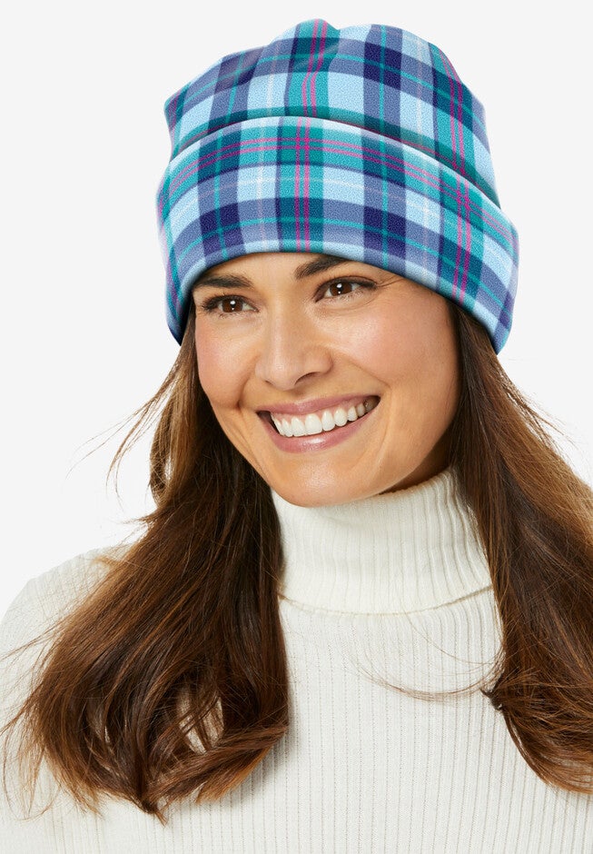 Cuffed Fleece Hat, ICE BLUE PLAID, hi-res image number 0