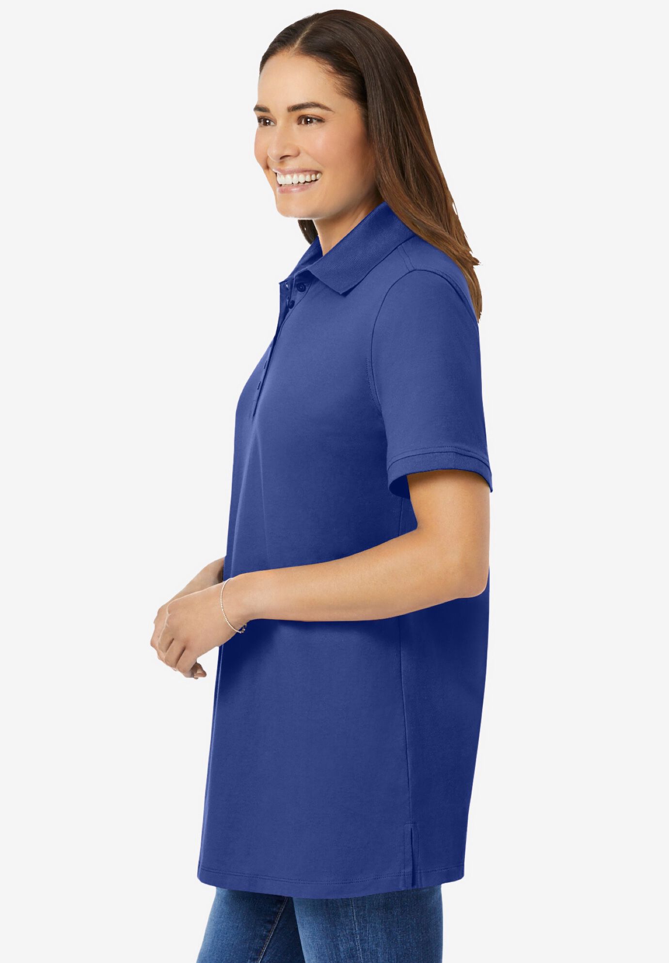 Woman Within Women s Plus Size Perfect Short Sleeve Polo Shirt 6X Ultra Blue