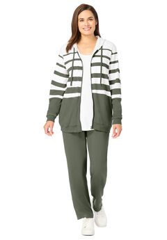 Striped Full Zip Jacket Set