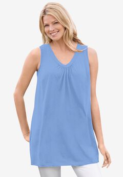 Perfect Sleeveless Shirred V-Neck Tunic