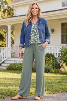 7-Day Wide-Leg Elastic-Waist Stretchy Knit Pant