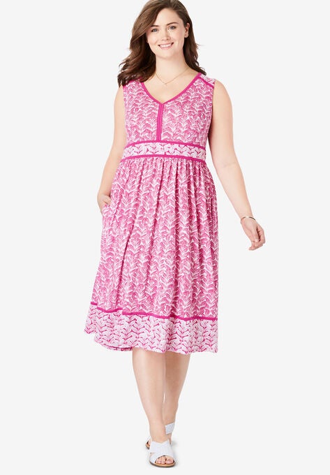 Mixed Print Midi Dress Plus Size Casual Dresses Woman Within