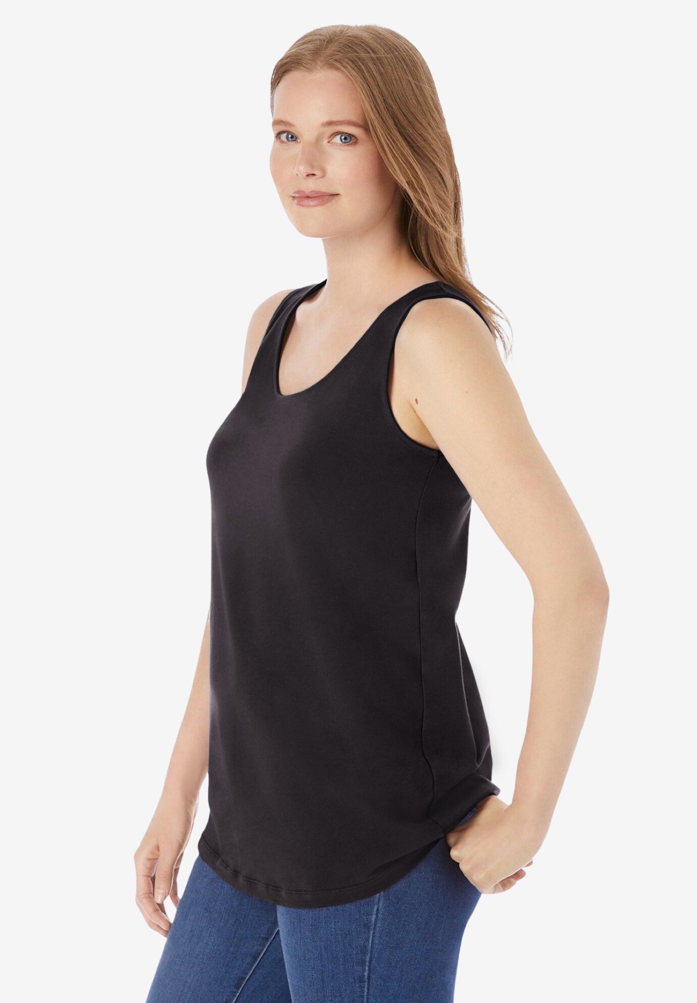 Scoopneck Tank, BLACK, alternate image number 2