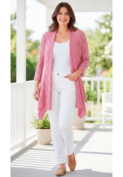 Open Front Pointelle Cardigan Sweater