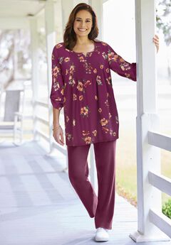7-Day Three-Quarter Sleeve Pintucked Henley Tunic