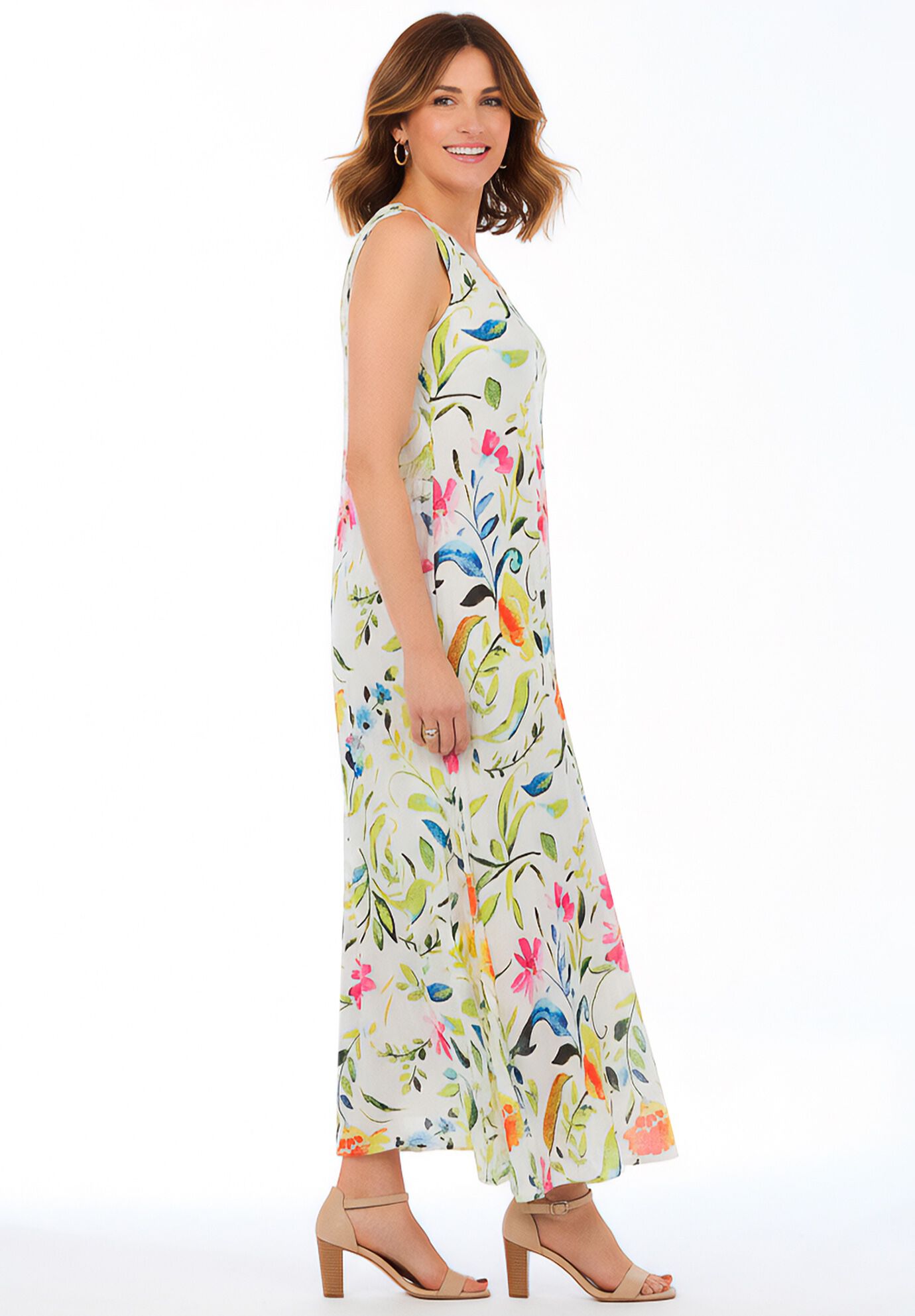 Sleeveless Crinkle Dress, WHITE MULTI WATERCOLOR, alternate image number 2