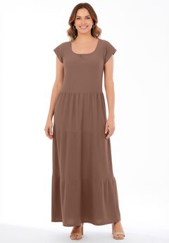 Texture Knit Tiered Flutter Sleeve Maxi Dress