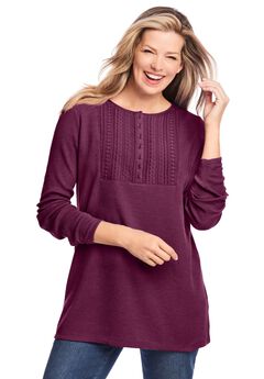 Waffle Thermal Lace Bib Henley Tee