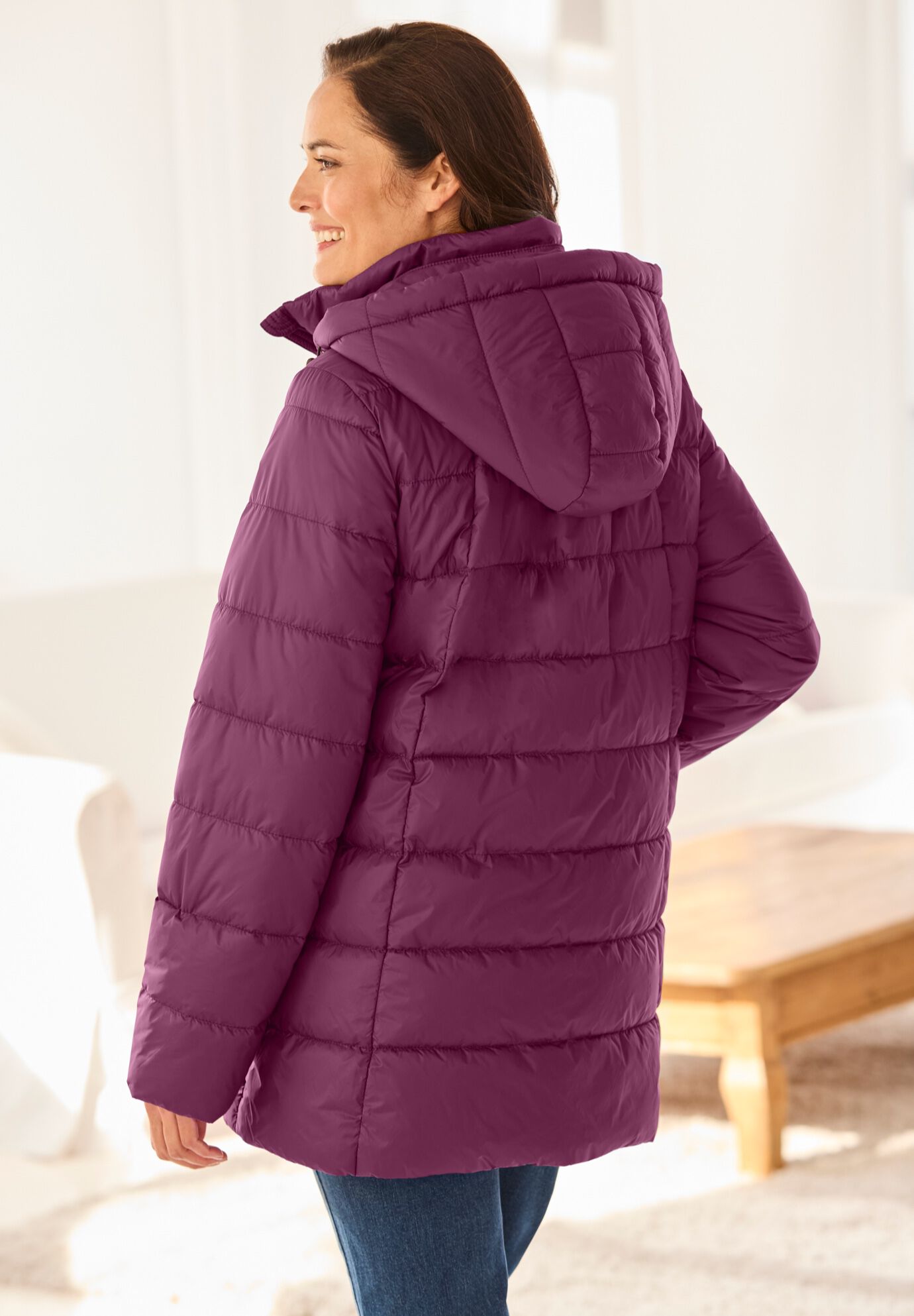 Hands-Free Puffer Coat, DEEP CLARET, alternate image number 2