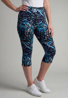 Stretch-Cotton Knit Pull-On Printed Capri Leggings