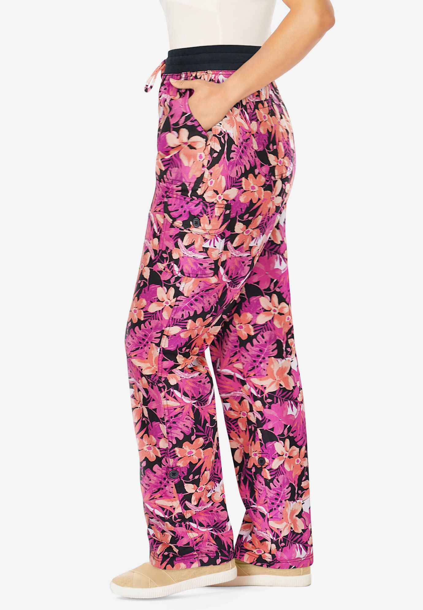 2 in 1 Convertible Cargo Pant to Capri, BLACK CORAL HIBISCUS, alternate image number 2