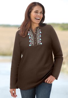 Embroidered Thermal Henley Tee