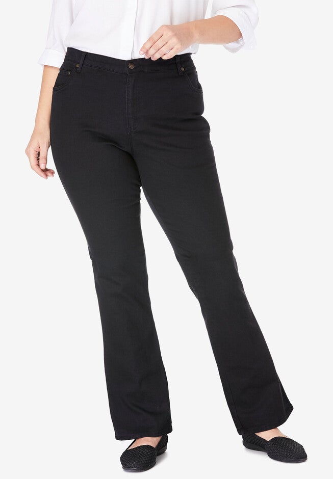 Stretch Denim Five-Pocket Bootcut Jeans, BLACK DENIM, hi-res image number 0