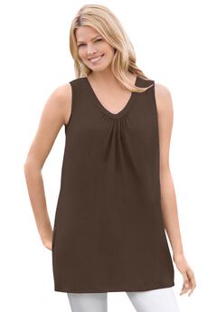 Perfect Sleeveless Shirred V-Neck Tunic