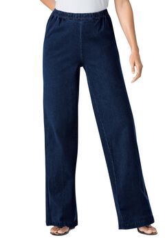 Fineline Stretch Denim Wide-Leg Pull-On Jeans