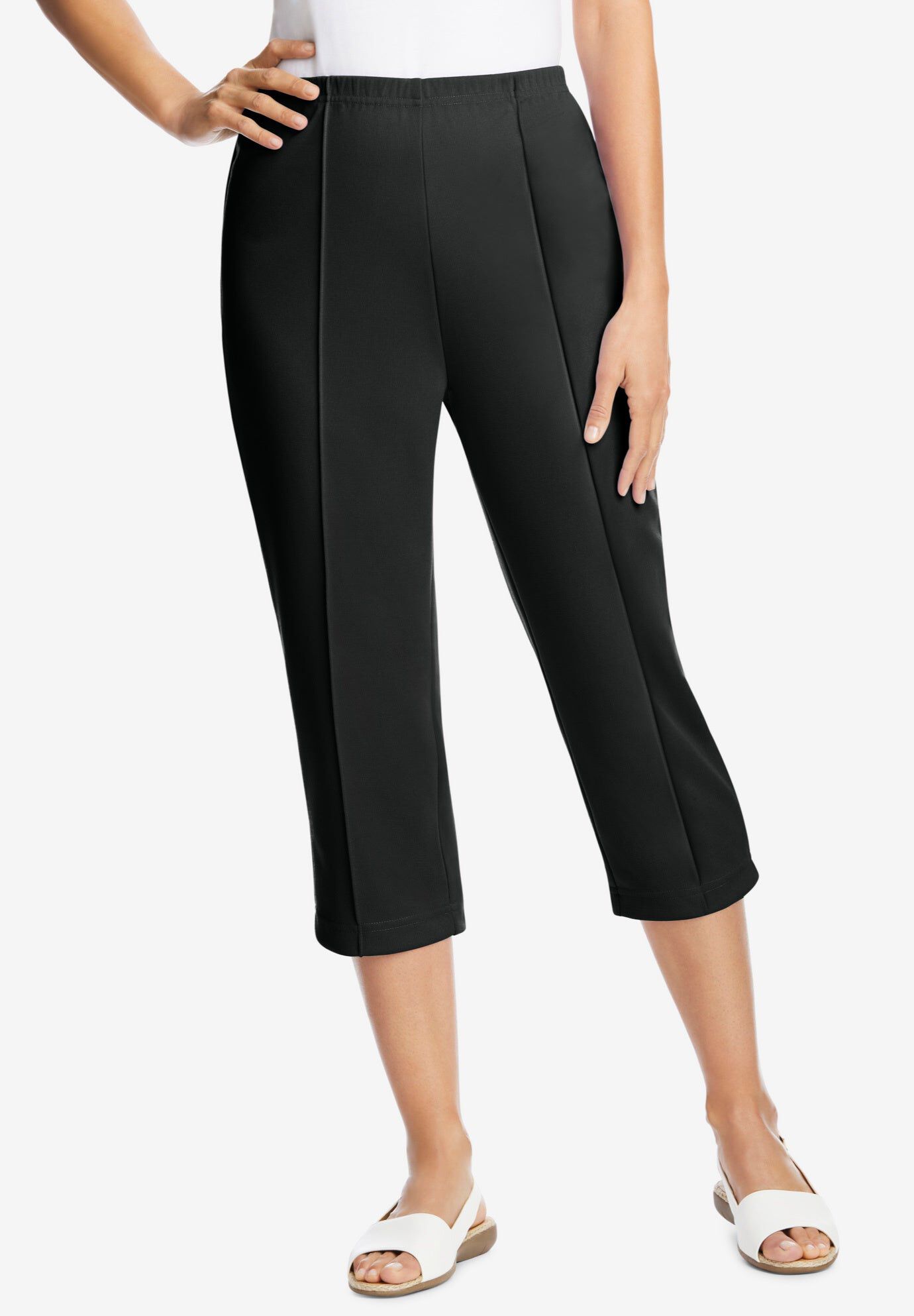 The Hassle-Free Soft Knit Capri, BLACK, hi-res image number 0