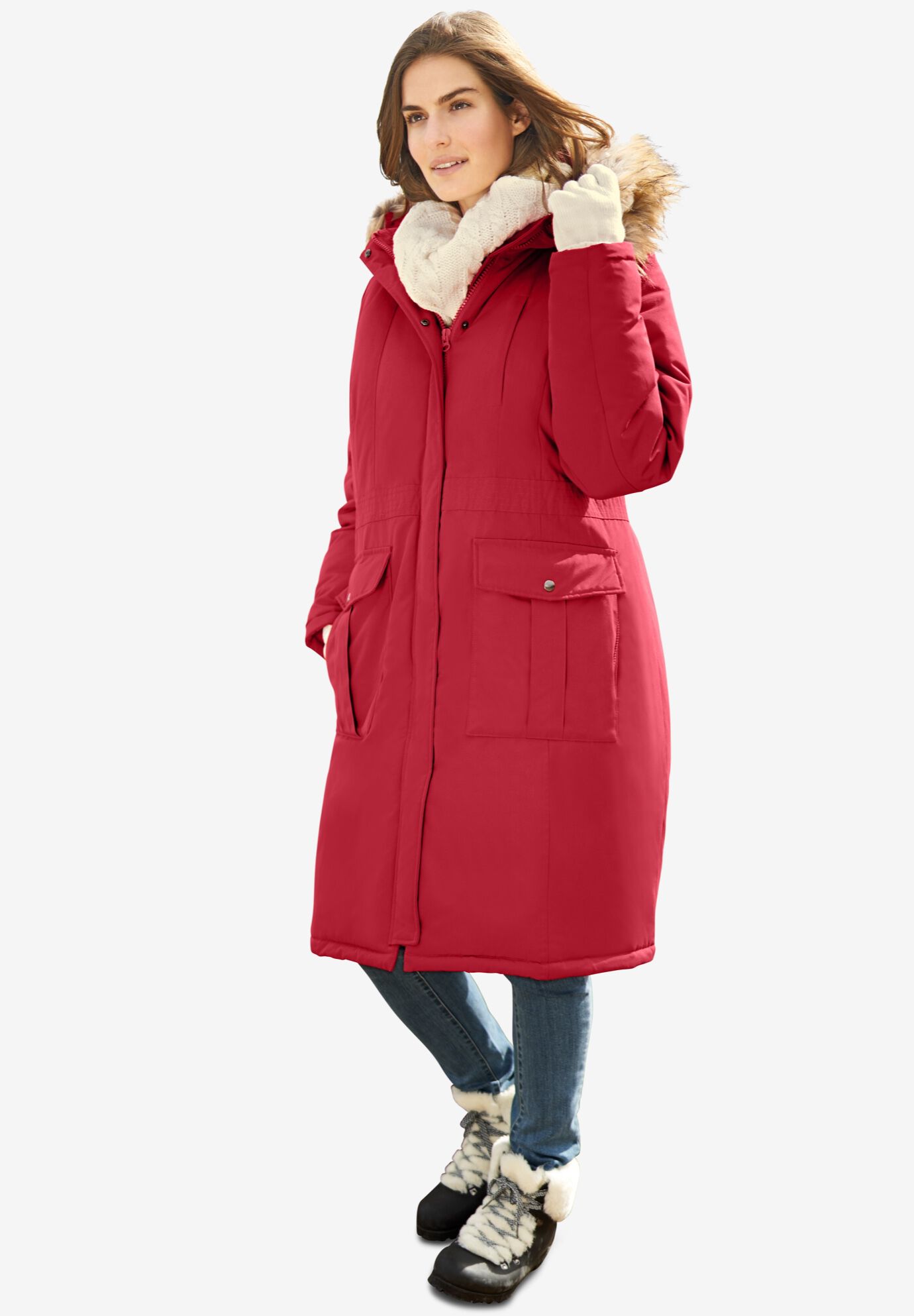 Woman Within Women s Plus Size The Arctic Parka in Knee Length 22 24 Classic Red