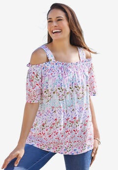Printed Cold-Shoulder Blouse