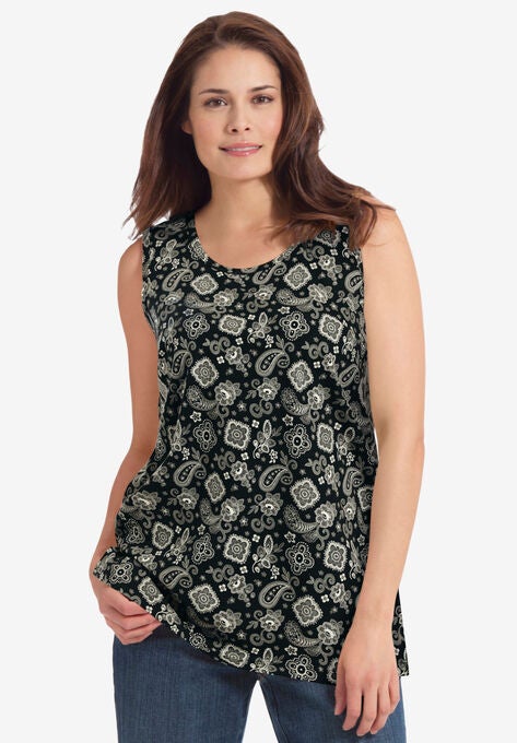 Perfect Printed Scoopneck Tank, BLACK BANDANA PAISLEY, hi-res image number null