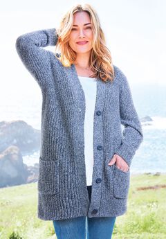 Button-Front Shaker Cardigan