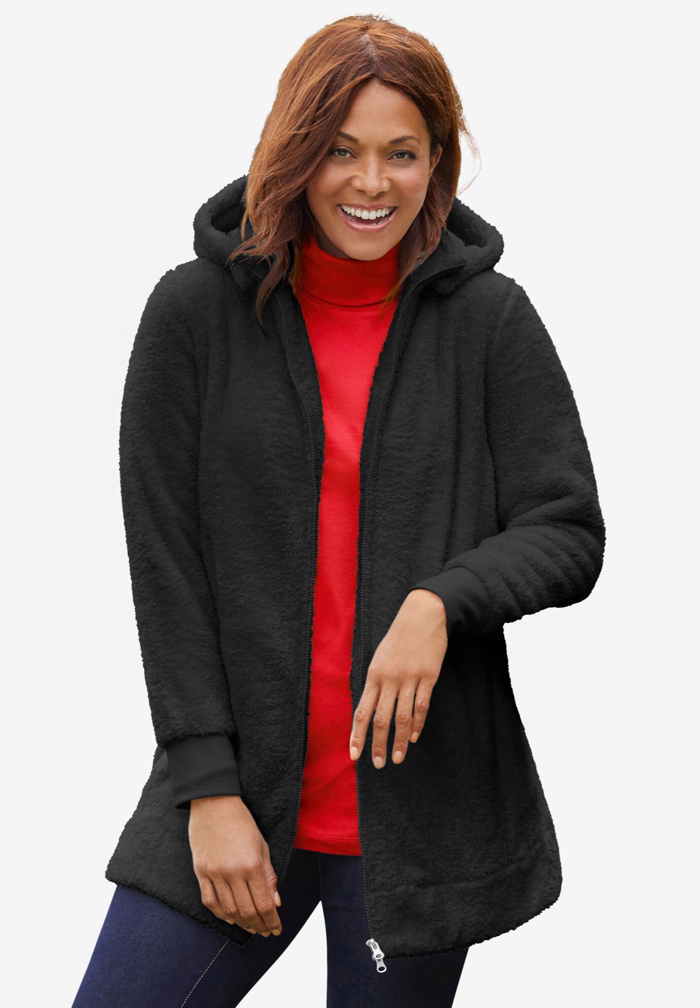 Warm Twill Hooded Stadium Jacket, Dark Charcoal | Woman Within