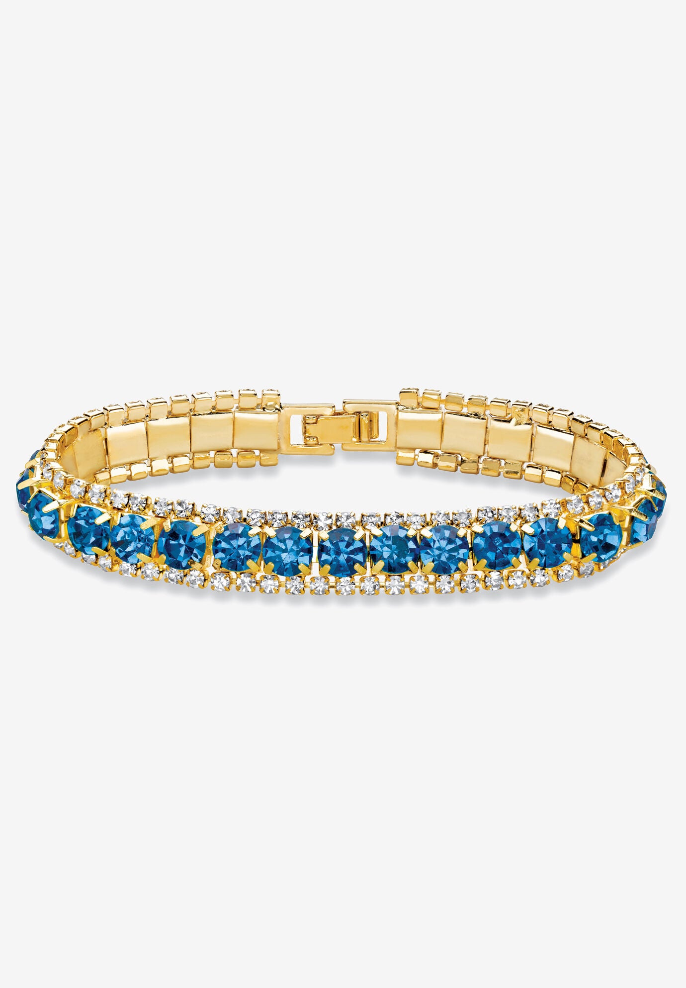Gold Tone Tennis Bracelet (10mm), Round Birthstones and Crystal, 7 inches, SEPTEMBER, hi-res image number 0