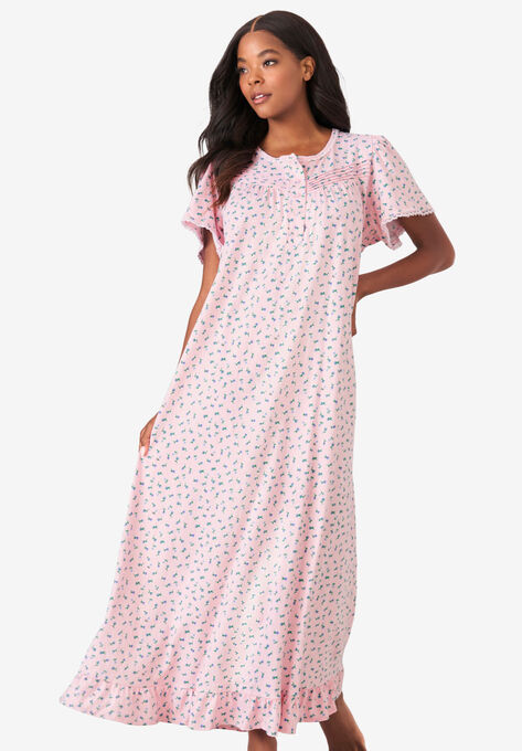 Long Floral Print Cotton Gown, PINK DITSY, hi-res image number null