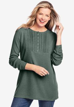 Waffle Thermal Lace Bib Henley Tee