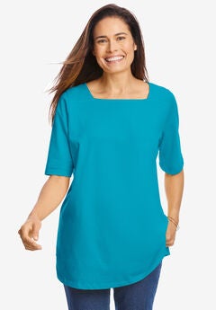 Perfect Elbow-Sleeve Square-Neck Tee