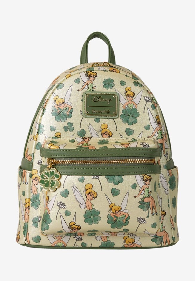 Loungefly x Disney Peter Pan Tinker Bell Clover All-Over Print Mini Backpack, GREEN, hi-res image number null