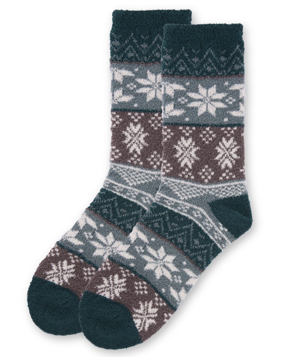 Women's Snowflake Fairisle Super Soft Cozy Crew Socks, DUSTY TEAL, alternate image number 2